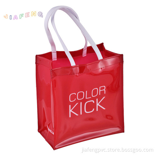 Red Color PVC Shopping Bag with White Handles